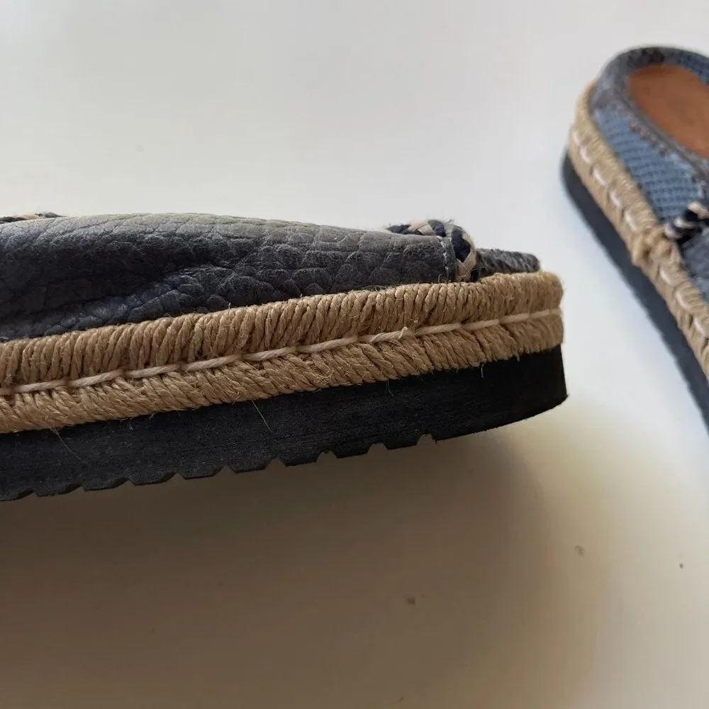 Free People‎ Navy Python Snakeskin Espadrille Slides, Size 37